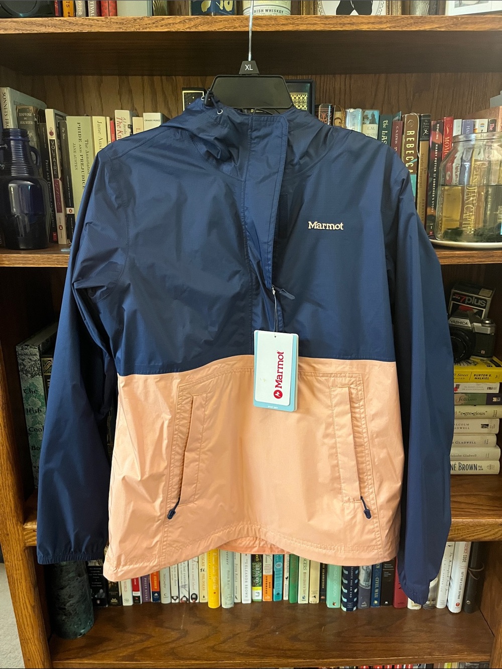 Marmot Navy and Pink Colorblock Rain Jacket / Rain Coat